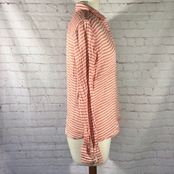 STYLUS Salmon and White Striped Button Down Long Sleeve Top - Size Medium - Picture 4 of 8